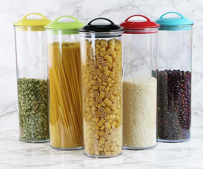 Reston Lloyd Tall Clear Spaghetti Pasta Storage Canister Container with Airtight Lid BPA Free for Kitchen Pantry Organization, Lime