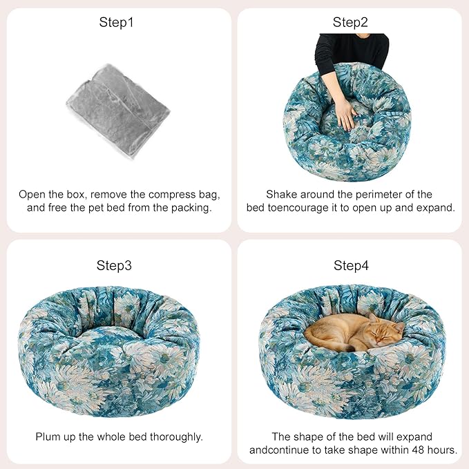 Dog Calming Beds for Small Medium Large Dogs - Round Donut Washable Puppy Dog Bed, Anti-Slip Faux Fur Fluffy Donut Cuddle Anxiety Cat Pet Bed (20" Flower)