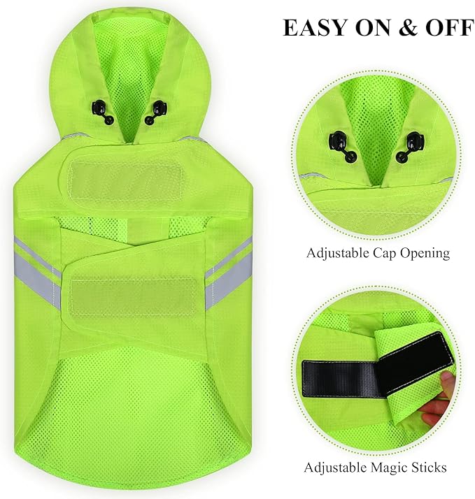 VIVAGLORY Wetoff Dog Raincoat, Rain Coat for Dog All Seasons Adventure, Rain Jacket with Harness Hole & Hood, Reflective Lightweight Waterproof for Doggy & Puppy, XL, Bright Yellow
