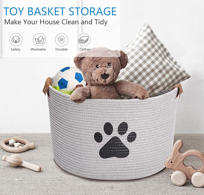 Morezi Dog toy bin pet cat toy box baskets in large suff storage - Perfect for collect toys, grooming stuff, closthing, diapers for Living Room, Playroom, Closet, Home - Gray