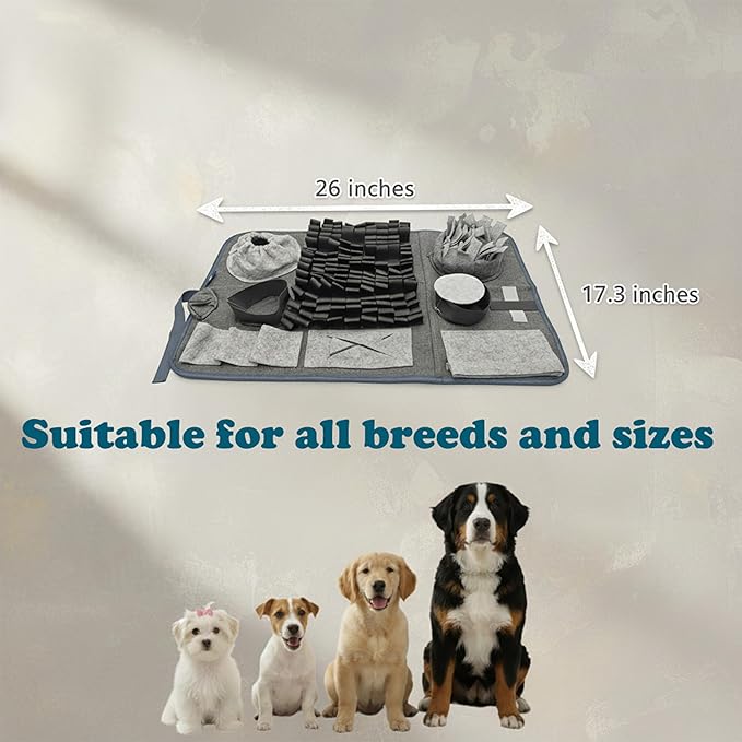 Snuffle Mat for Dogs, M Size Grey Interactive Dog Sniffing Pad, Non-Slip Puzzle Toy for Small Medium Breeds, Washable Foraging Mat for Boredom Anxiety Relief