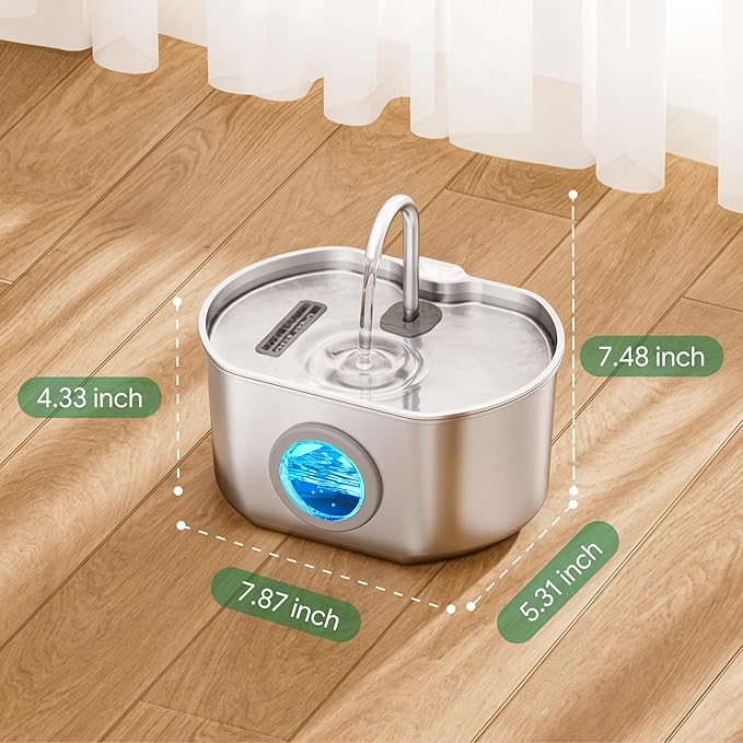 Cat Water Fountain Stainless Steel: 74oz/2.2L Cat Fountain for Drinking- Pet Water Fountain Inside - Automatic Dog Watering Dispenser Bowl - Pet Feeding & Watering Supplies (1 Filter)