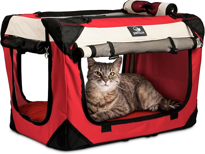 Cat & Dog Pet Carrier, Soft-Sided, Large 24"x16"x16", Fits Large Cat, 2 Cats, or Medium Dog Comfortably, Great for Travel & Vet Visits, Privacy Windows, Removable Bed, Locking Zippers, Foldable