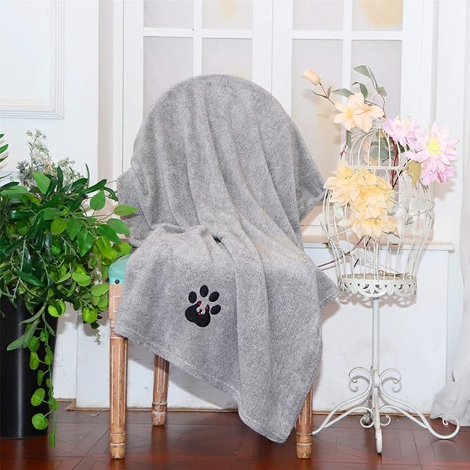 Extra Large Dog Towel - Pack of 2 - Super Absorbent Soft Microfiber Pet Bath Grooming Towels for Drying Dogs and Other Pets (XL-55" * 36", Grey and Brown)