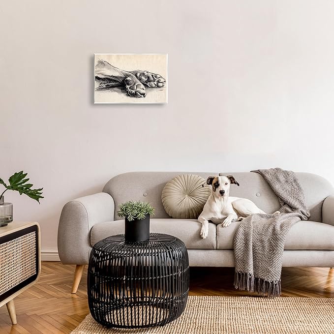 Stupell Industries Dog Paw Charcoal Design Minimal Tan Black Wall Plaque Art Design by Jennifer Paxton Parker