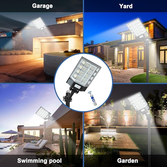 Solar Street Lights Outdoor Waterproof, 8000W Solar Flood Light with Motion Sensor Dusk to Dawn Commercial Parking Lot Light 2 Pack