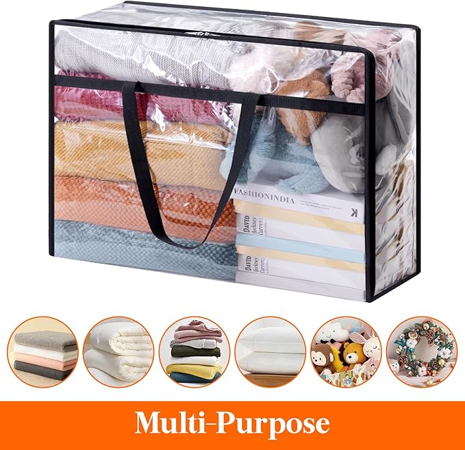 Lifewit 4 Pack Clear Clothes Storage Bags, 75L Large Plastic Blanket Storage, Vinyl Foldable Moving Bags with Zipper, Closet Organizers Containers for Comforter, Bedding, Duvet, Pillow