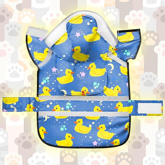 Dog Raincoat, Adjustable Rain Jacket with Hooded Double Layer for Large Medium Small Dogs Puppies, Lightweight Waterproof Rain Coat Poncho with Reflective Stripe Duck Blue,M