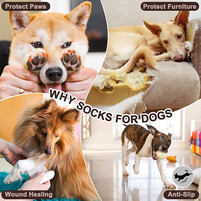EXPAWLORER Anti Slip Dog Socks - Dog Shoes Paw Protectors with Adjustable Straps for Hot/Cold Pavement, Strong Traction Control with Grippers for Indoor Hardwood Floors