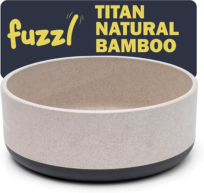 Titan Bamboo Dog Bowl Medium with Ultra Grip Rubber Base Pet Bowl 7 inch