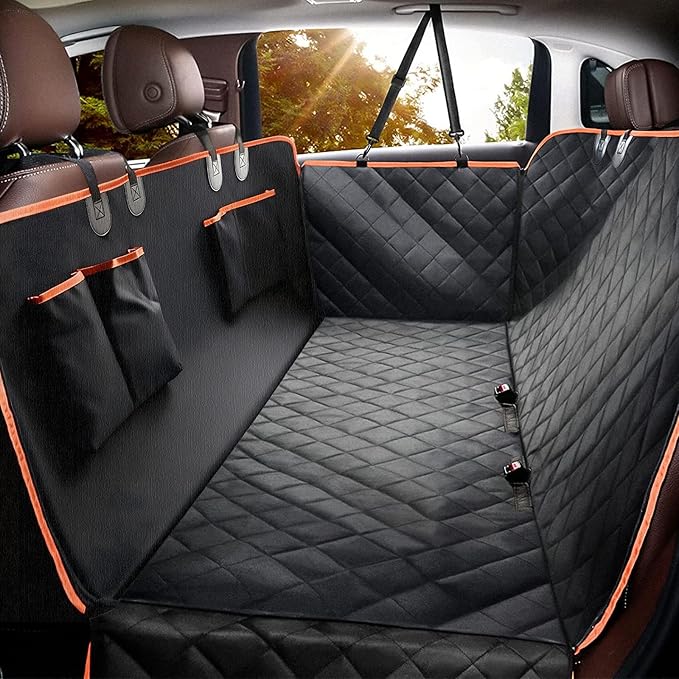 Dog Car Seat Cover for Back Seat,100% Waterproof Scratch Proof Nonslip Seat Cover,600D Heavy Duty Scratch Proof Nonslip Durable Soft Dog Hammock for Car for Cars Trucks and SUVs（Orange