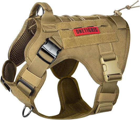OneTigris Tactical Dog Harness Vest with Handle, Military Dog Harness for Large Medium Dogs,FIRE Watcher 2.0 No-Pull Service Dog Vest,Adjustable Dog Vest Harness for Walking Hiking Training(XL,Brown)