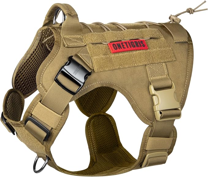OneTigris Tactical Dog Harness Vest with Handle, Military Dog Harness for Large Medium Dogs,FIRE Watcher 2.0 No-Pull Service Dog Vest,Adjustable Dog Vest Harness for Walking Hiking Training(L,Brown)