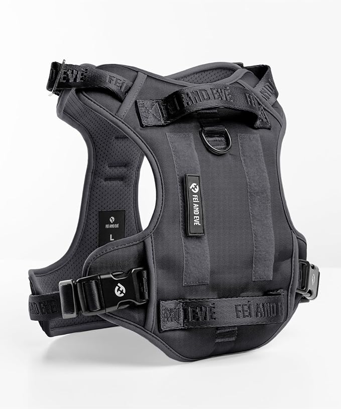 2025 New Edition, Fei & Eve Classic Dog Harness - Quick-Release Buckles | 3-Point No-Pull Control | Heavy-Duty 900D Nylon | Dual Safety Handles | Breathable Mesh | Adjustable Fit | Large,Black