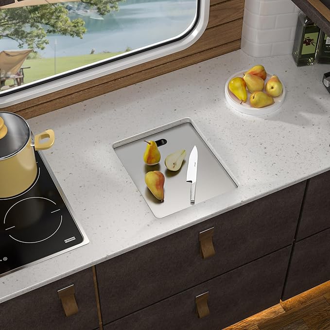 Small RV Kitchen Sink - Fulorni 13"x15" Outdoor RV Camper Mobile Bar Prep Sink Undermount 16 Gauge Stainless Steel Hidden Single Bowl Basin with Foldable Faucet