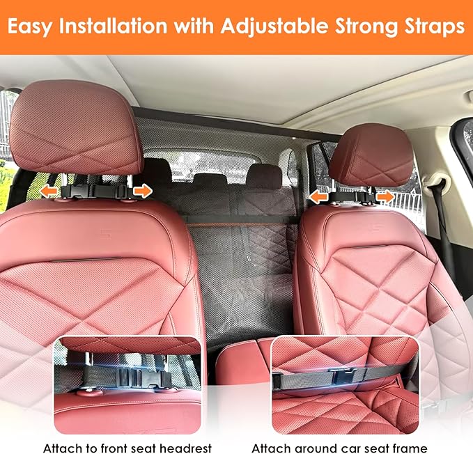 Dogs Car Barrier Wide 50", Dog Barrier Made of High Density Nylon & PVC for Anti-Scratch by Dogs, Car Dog Barrier with One-Piece Design for Easy Installation for Cars, Trucks and SUV