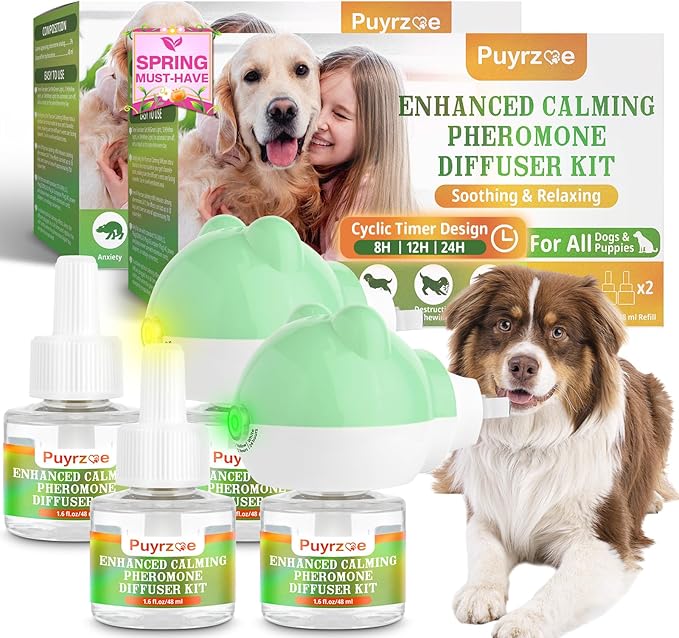 Dog Calming Diffuser with Timing Functions, 6-in-1 Dog Anxiety Relief Diffuser Kit, 120-Day Anxiety Relief, Stress Relaxation Pheromones Calming for All Dogs (2 Diffusers + 4 Refills)