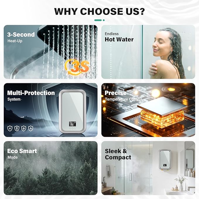 Tankless Water Heater Electric 4500W Instant Hot Water Heater Under Sink, Point of Use Water Heaters with Digital Display for Kitchen Bathroom