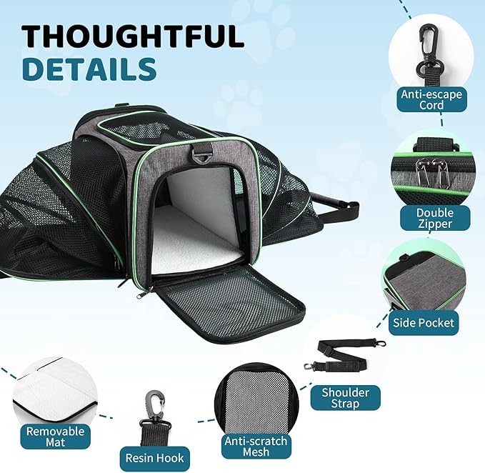 Pet Carrier TSA Airplane Approved - Expandable Soft Cat Dog Carrier, Collapsible Pet Travel Bag Carrier with Foldable Pet Bowl for Large Cats Small Medium Dogs for Camping Vet Visiting 17 * 11 * 11