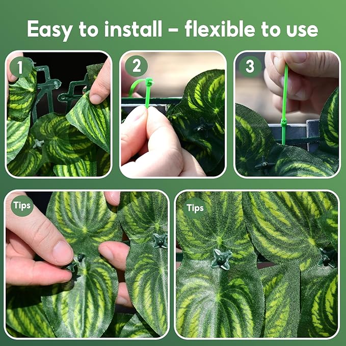 Artificial Ivy Privacy Fence Screen, 160x40 inchs Artificial Hedge Grass Wall，Faux Ivy Fence Privacy Screen，Decoration for Patio, Balcony, Garden, Color Printing Watermelon Leaves