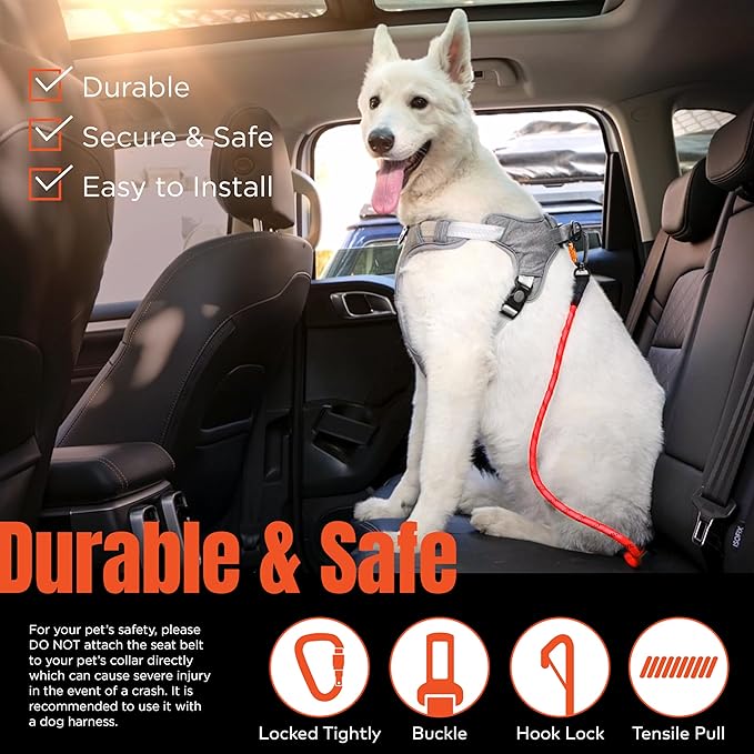 Dog Seat Belt for Car | Universal Pet Car Seatbelt with Reflective Climbing Rope, Aviation Aluminum Carabiner with 360° Swivel & Auto-Lock, Secure Safety Restraint (Canyon Red 360°)
