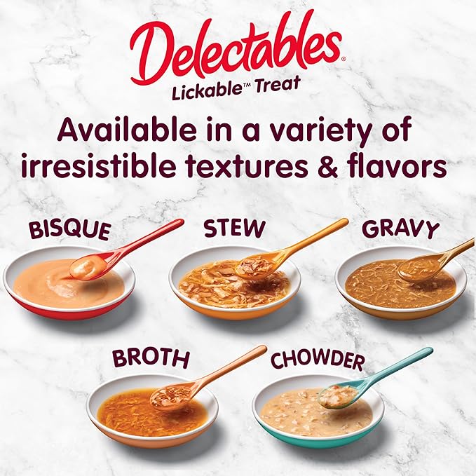 Delectables Lickable Treat Stew Chicken & Tuna, Food Topper, Hydrating, Grain-Free, No Fillers, No by-Products, No Added Preservatives, 1.4oz Pouch, 30 Count