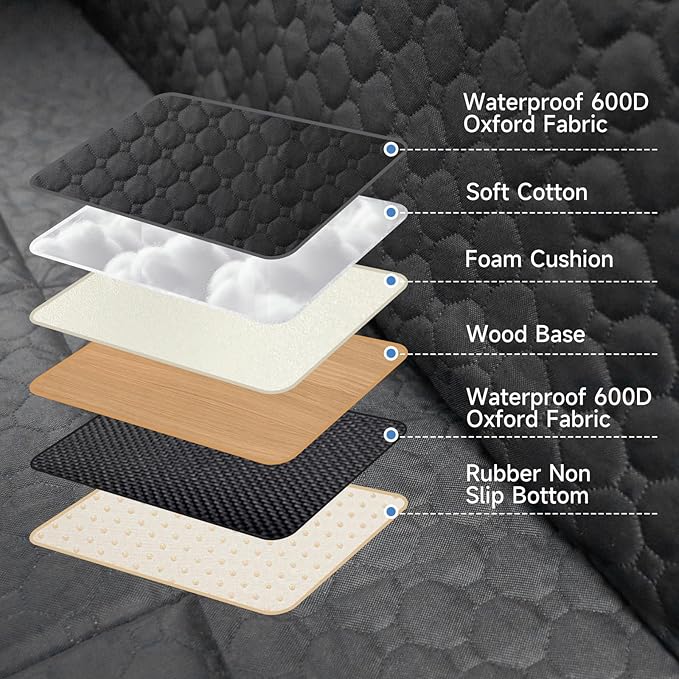 Dog Car Seat Cover for Back Seat Waterproof Oxford Fabric, Hard Bottom Seat Extender, Scratchproof, Anti-Slip, Dog Hammock for Car with Mesh Window, Fit Full Size Truck, Black Orange