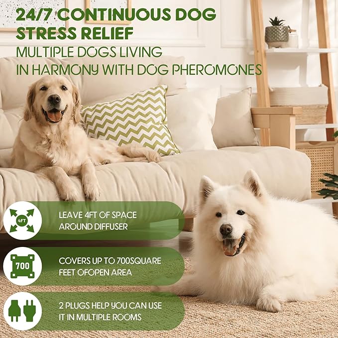 80S Dog Calming Diffuser, 4-in-1Dog Pheromones Calming Diffuser - for Stress, Destructive Behavior, Pee Accidents, Separation Anxiety, Barking, Aggression & Chewing - Help Train Dogs to Pee