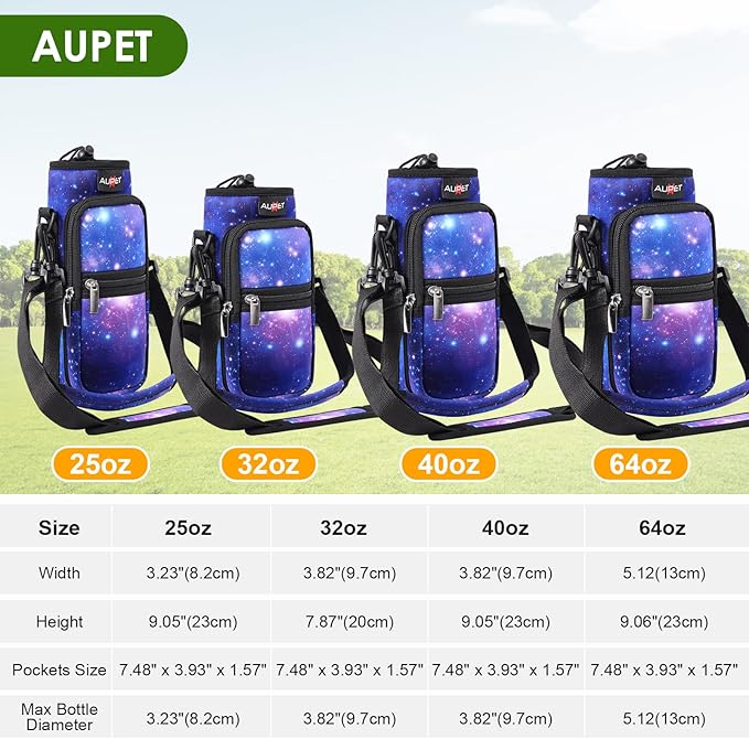 AUPET Water Bottle Sling Bag Sleeve Holder Carrier 25/32/40/64 oz,Insulated Crossbody Water Bottle Case Cover with Strap and Pockets for Men/Women Walking Hiking