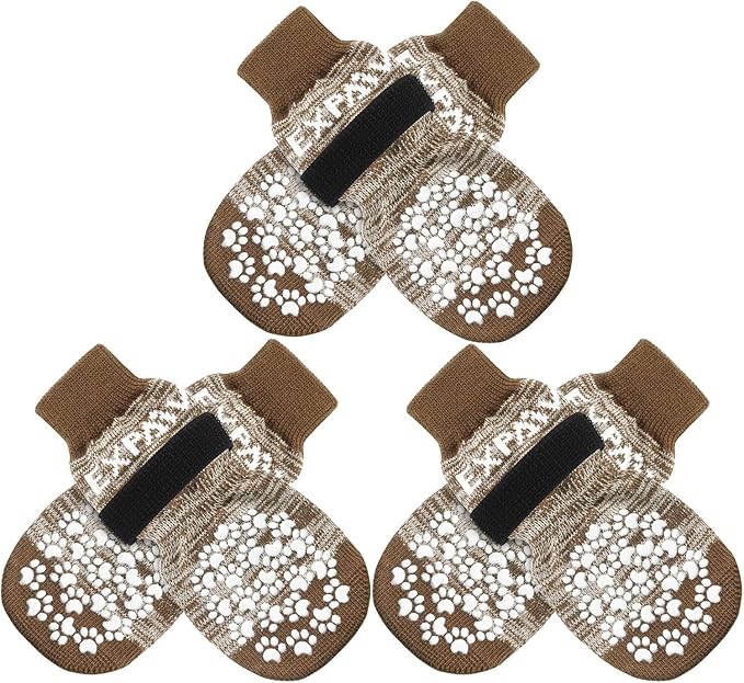 EXPAWLORER 6PCS Anti-Slip Dog Socks to Prevent Licking Paws,Dog Shoes for Hot Pavement,Best Paw Protector Traction Control on Hardwood Floor,Dog Booties for Puppy Small Medium Large Senior Dogs