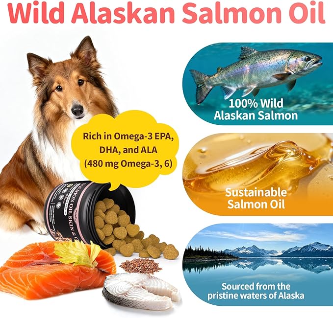 Salmon Oil for Dogs Skin & Coat, 13 in 1 Wild Alaskan Fish Oil for Dogs - Omega 3 EPA & DHA & ALA Fatty Acids, Dog Allergy Relief Chews, Joint & Immune Support,135 Count, Salmon Flavor, Soft Chews