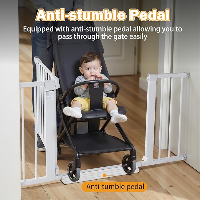 Mumeasy Baby Gate for Stairs - 29.6-46" Auto Close Dog Gate for Doorways, Extra Wide Child Gate Indoor, Walking Through Safety Gate for Kid, Pet Gates No Drilling White, Mom's Choice Awards Winner