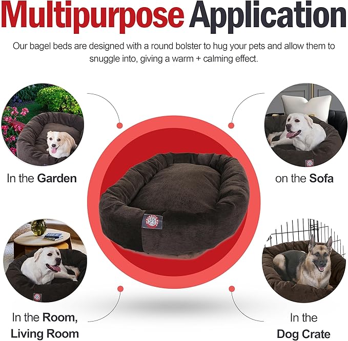 Majestic Pet 32 Inch Micro Velvet Calming Dog Bed Washable – Cozy Soft Round Dog Bed with Spine for Head Support - Fluffy Donut Puppy Mat 32x23x7 (inch) Medium - Storm (2025)