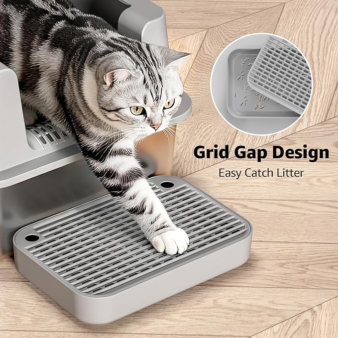Cat Litter Box Step Ramp with Filter Function, Cat Step Pedal Stool for Self-Cleaning Litter Box, Easy to Clean, Anti-Tracking & Non-Slip,Ideal for Kitten & Elderly Cats,Gray
