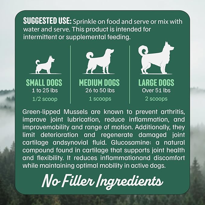 Wild Pets Blue Lipped Mussel & Glucosamine – Dual-Action Dog Hip & Joint Supplement – 500mg Mussel + 500mg Glucosamine per Scoop – 6oz/120 Servings – Higher Protein Than Green lipped Mussels for Dogs