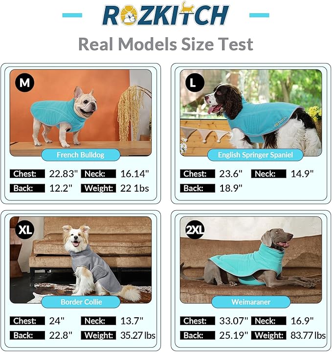 ROZKITCH Reversible Dog Coat Fleece Jacket, Adjustable Double-Sided Plush Sweatshirt Keep Pets Warm in Winter Hiking Climbing Walking Bluegreen L