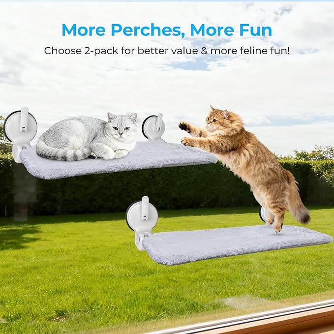 L&W BROS. 2PC Cat Window Perch with Lever Lock Suction Cups Holds up to 50 lbs Foldable & Space Saving Design Heavy Duty Window Hammock for Large or Multiple Cats (L 2Pc)