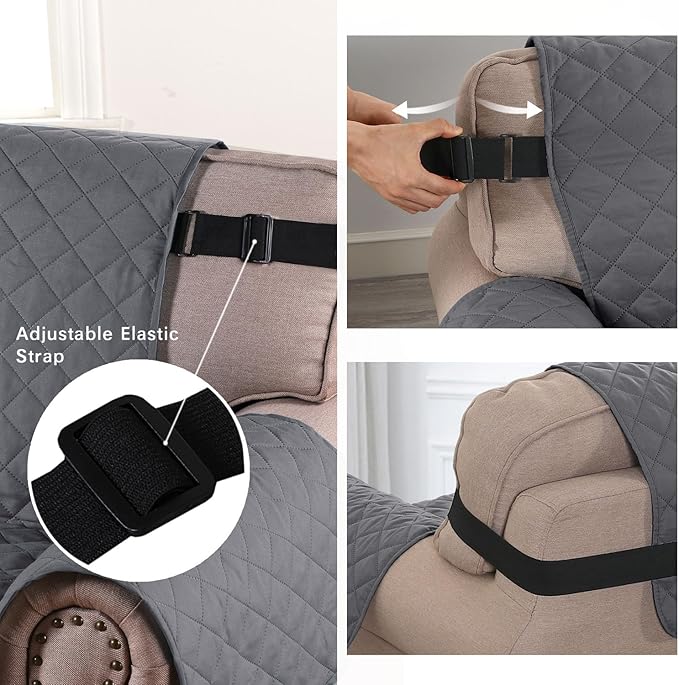 H.VERSAILTEX Reversible Sofa Cover for 3 Cushion Couch Water Resistant Couch Cover for Dogs Non Slip Furniture Protector Cover with Elastic Strap for Pet Cat(Sofa, Grey/Beige)