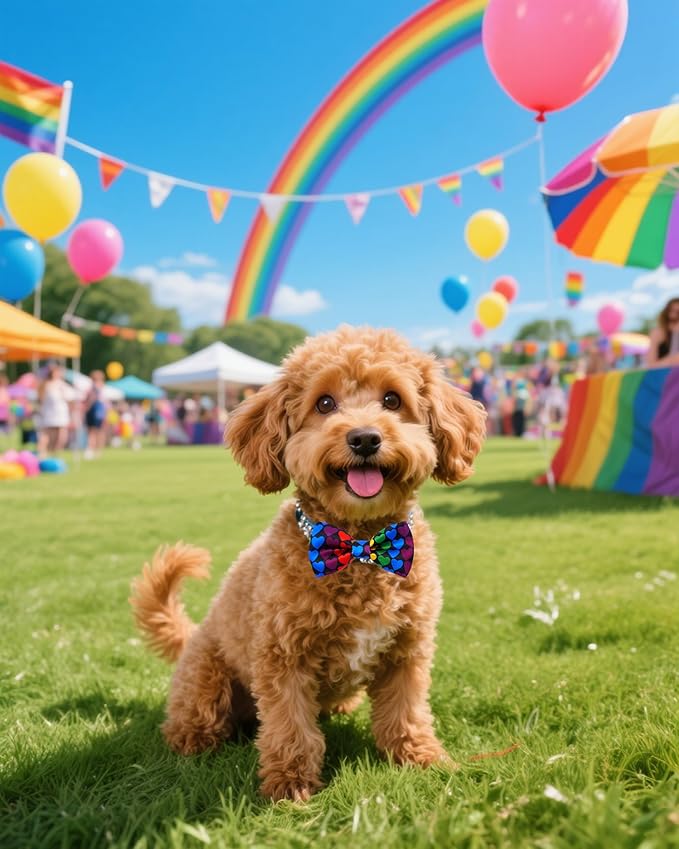 PET SHOW 10 Pack Pride Month Small Dog Bow Ties Sliding Collar Attachments Puppy Cats Rainbow Bowties for Medium Dogs LGBT Bowknots Party Holiday Pet Grooming Accessories(Small)