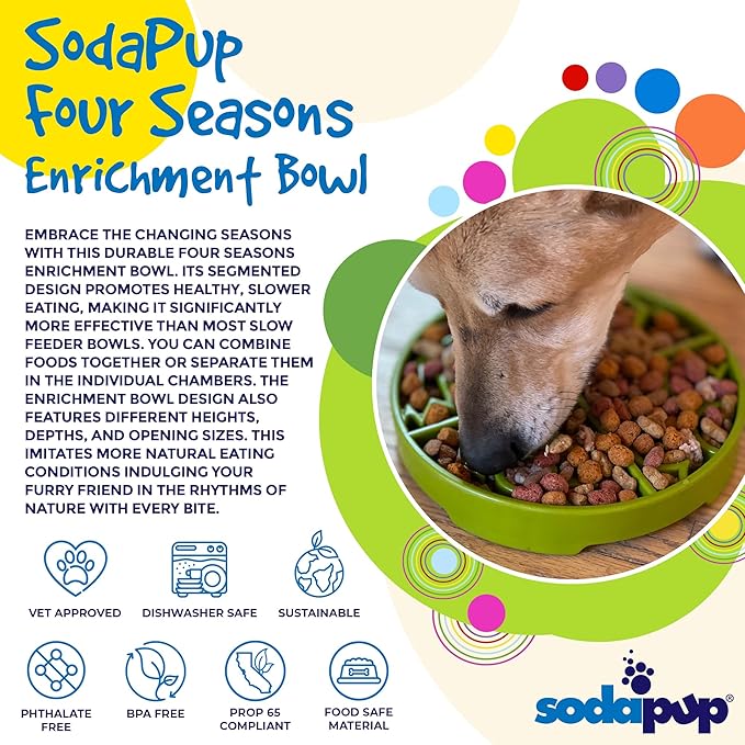 SodaPup Four Seasons Enrichment Bowl – Durable Slow Feeder Bowl Made in USA from Non-Toxic, Pet-Safe, Food Safe Material for Mental Stimulation, Slowing Down Eating, Healthy Digestion, & More