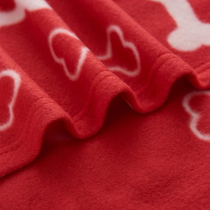 CAI TENG Pet Blanket Dog Blanket Cute Cat Fleece Blankets with Bone and Paw Print Soft Blanket for Kitten Puppy and Other Animals (Pack of 3, 47 x 47 in, Red, Black, Pink)