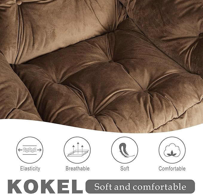 Kokel Lazy Chair with Folding Ottoman,Living Room Chairs, Accent Contemporary Lounge Chair, Single Steel Frame Leisure Sofa Chair with Armrests and A Side Pocket (Brown)