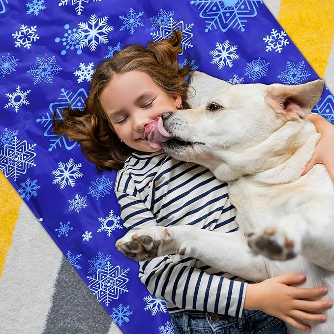 Cooling Pad Mat for Sleep Cooling Mattress Pad Gel for Bed, Relieve Pain, Summer Hot Flashes, Adult, Pets, No Water or Electricity Required(Snowflake,Blue,White,60 x 20 Inch)