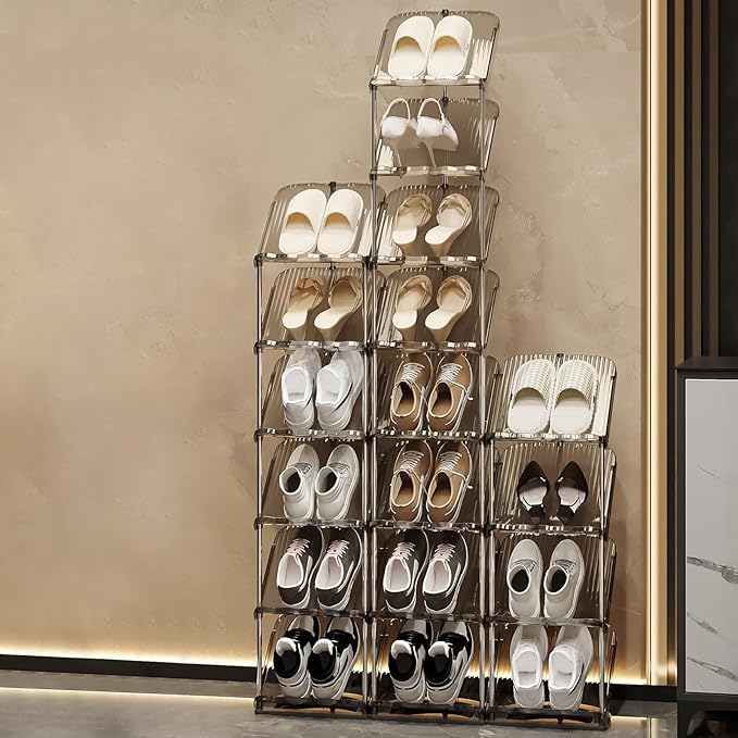 YYW Narrow Shoe Rack Vertical Shoes Rack for Entryway Corner Shoe Storage Organizer for Small Spaces Transparently Tall Slim Shoe Shelf for Front Door Entrance Living Room Grey 5 Layers