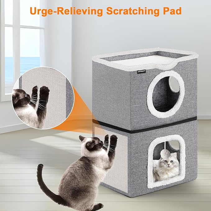 URPOWER 2-in-1 Elevated Slow Feeder Dog Bowls with No Spill Water Bowl & 2 Story Cat Bed for Indoor Cats