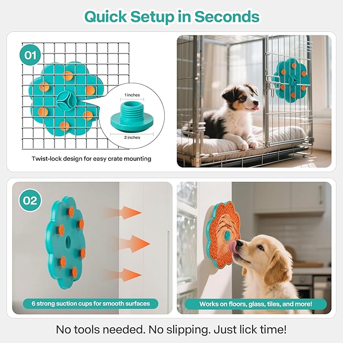 2 in 1 Lick Mat for Crate Training, Dog Slow Feeder Anxiety Relief Pad with Suction Cups, Dishwasher Safe, BPA-Free Silicone for Small & Medium Dogs, 2 Pack