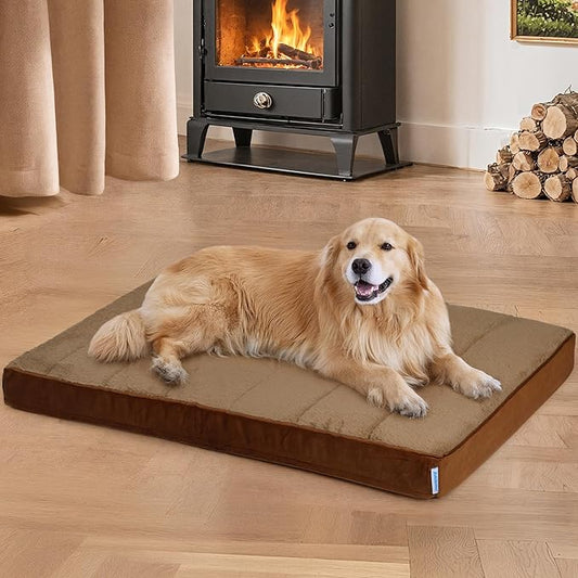 Dog Bed for X Large Dog - Orthopedic Pet Beds with Memory Foam, Waterproof Removable Washable Cover with Non-Slip Bottom, Khaki, 41" L x 27" W x 3" H