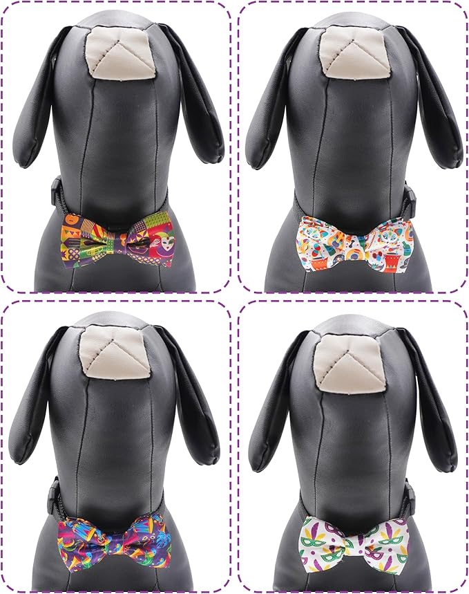 PET SHOW 10 Pack Mardi Gras Small Dog Bow Ties Sliding Collar Attachment Puppies Cats Pet Bowties for Holiday Party Bowknots Collar Charms Grooming Accessories