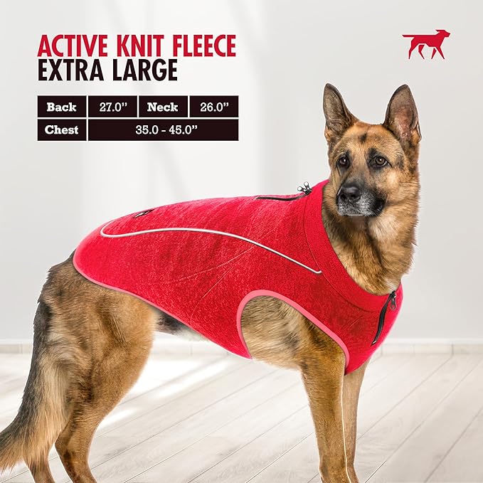 Insulated Fleece Sweater for Dogs | Lightweight Warm Dog Vest | Zipper Port for Harness | Cold Weather Winter Jacket | Rain Snow Repellant Coat | Adjustable for Small Medium Large Girl Dogs (Red/XL)