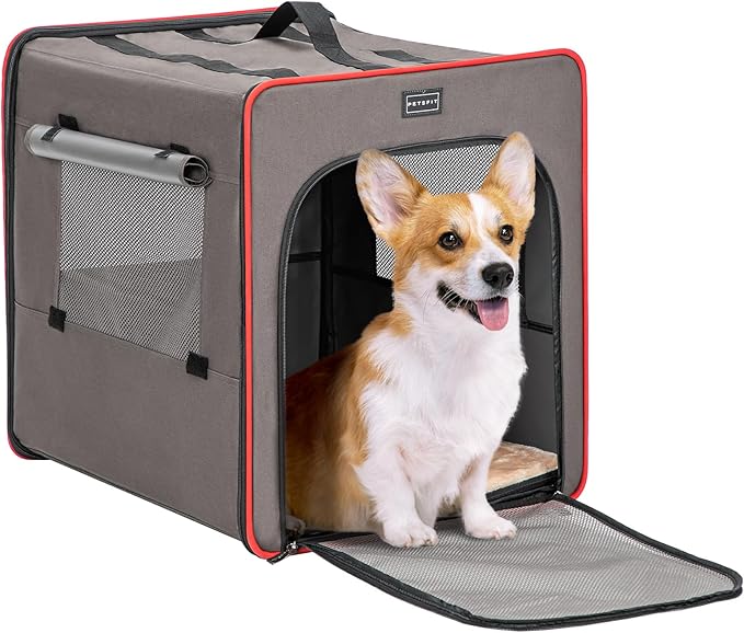 PETSFIT Portable Dog Crate, Collapsible Dog Crate - 24 Inch with Thicken Mat, Easy to Fold, Sturdy and Portable, Perfect for Traveling, Soft Dog Kennel Army Green
